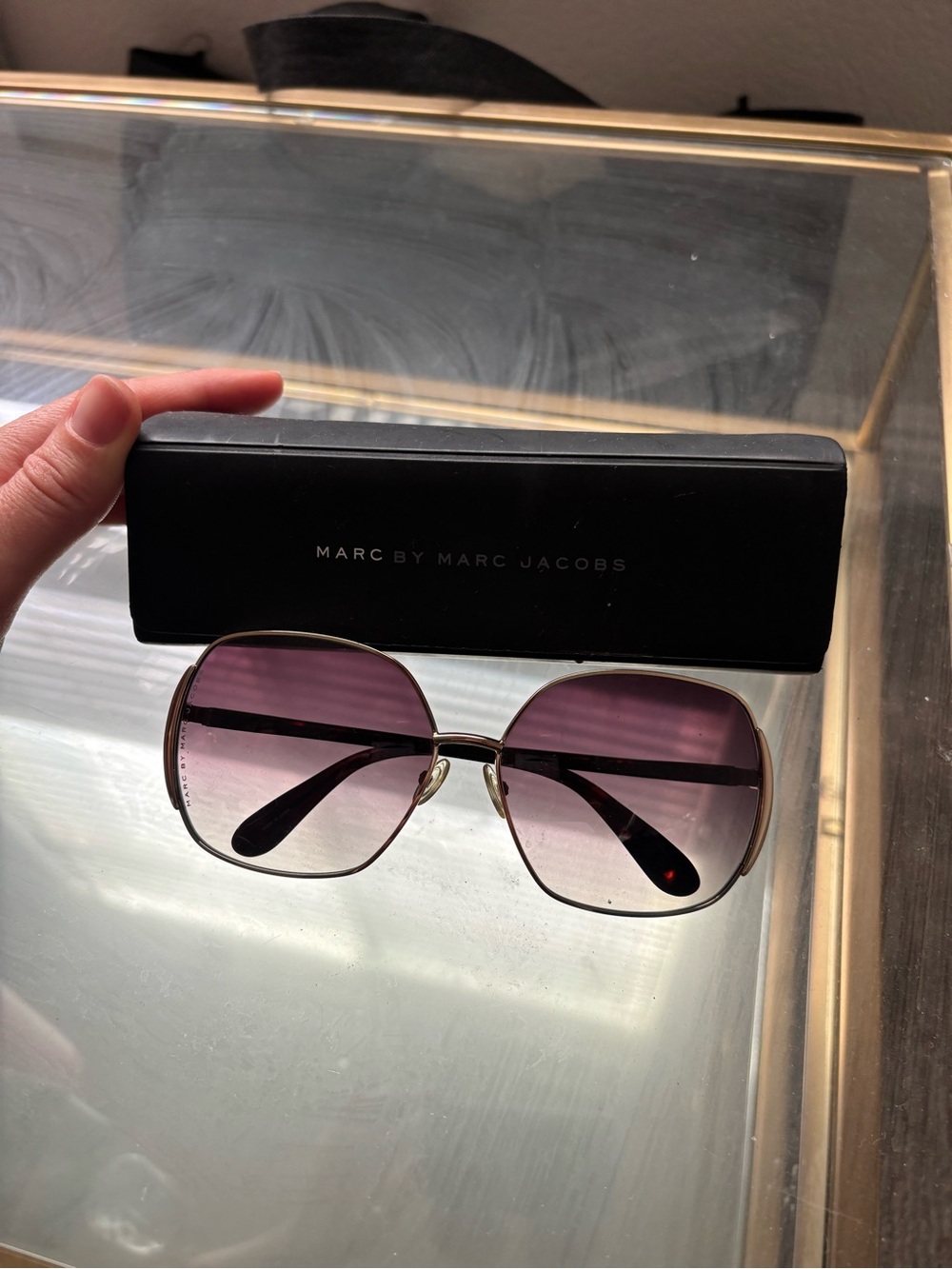 Marc Jacobs Gold Frame Sunglasses with Purple Gradient Lenses